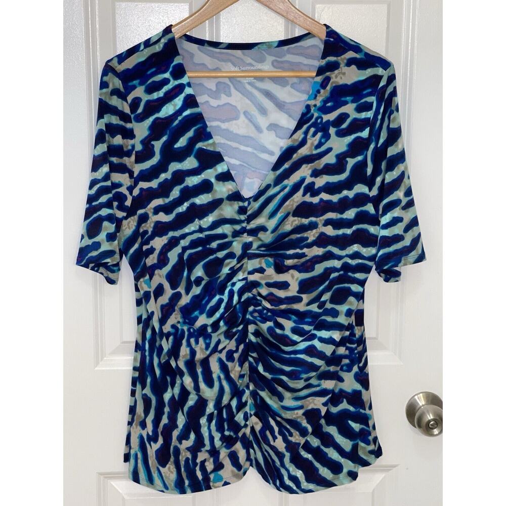 Soft Surroundings Women’s Mixed Blues, Purple, Gray Ruched Front V-Neck Size XL